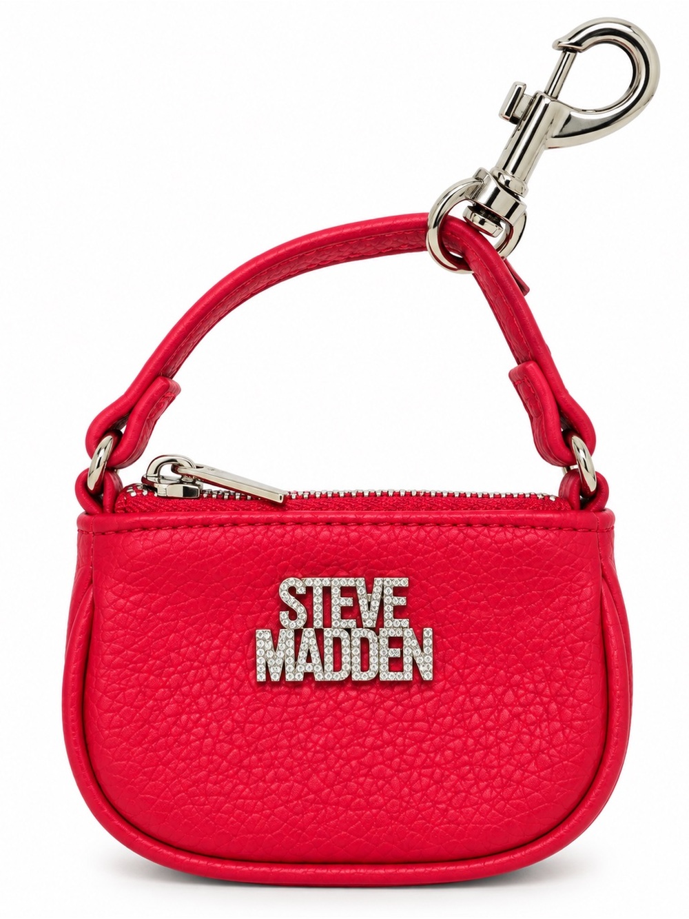Steve Madden Mini Purse Keychain Bag Charm Rhinestone Logo Red